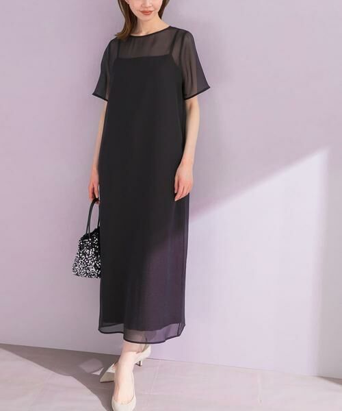 URBAN RESEARCH ROSSO / アーバンリサーチ ロッソ ドレス | ハーフスリーブオーガンジーバックオープンドレス(ブラック)