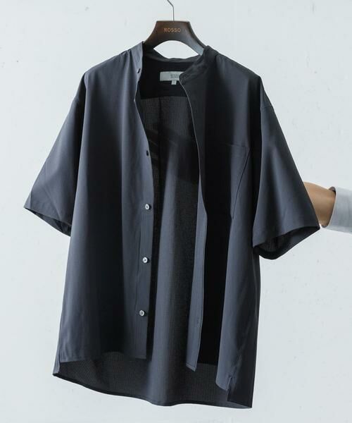 URBAN RESEARCH ROSSO / アーバンリサーチ ロッソ シャツ・ブラウス | 『WEB限定』『XLサイズあり』『吸水速乾』Air Stretch バンドカラーシャツ（チャコールグレー）