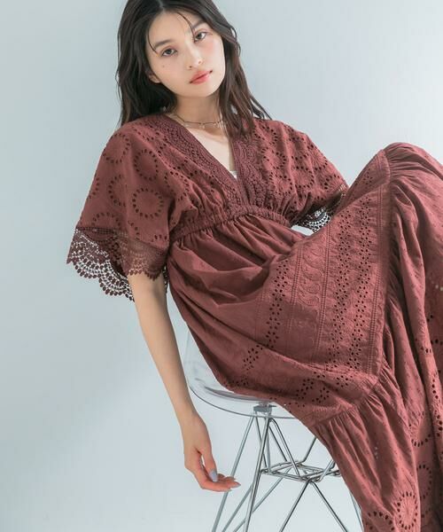 URBAN RESEARCH ROSSO / アーバンリサーチ ロッソ ワンピース | インドコットンエンブロイダリーワンピース（ブラウン）