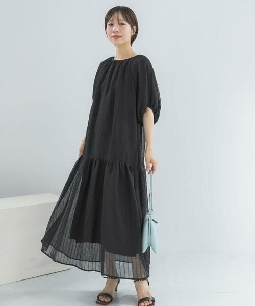 URBAN RESEARCH ROSSO / アーバンリサーチ ロッソ ワンピース | シアーストライプボリュームスリーブワンピース（ブラック）