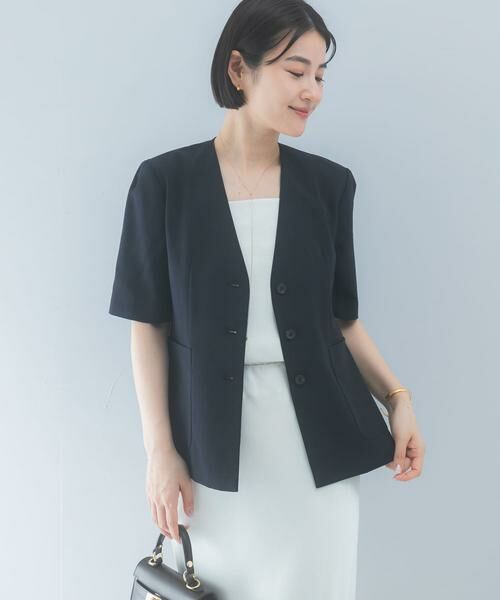 URBAN RESEARCH ROSSO / アーバンリサーチ ロッソ ノーカラージャケット | クールタッチ 防シワ ハーフスリーブジャケット（ブルー系その他）