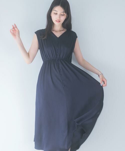 URBAN RESEARCH ROSSO / アーバンリサーチ ロッソ ワンピース | 楊柳サテンウエストマークワンピース（ネイビー）