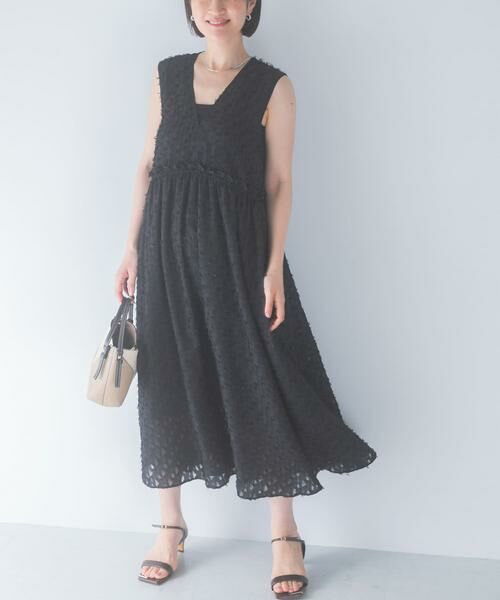 URBAN RESEARCH ROSSO / アーバンリサーチ ロッソ ワンピース | カットジャガードVネックワンピース（ブラック）