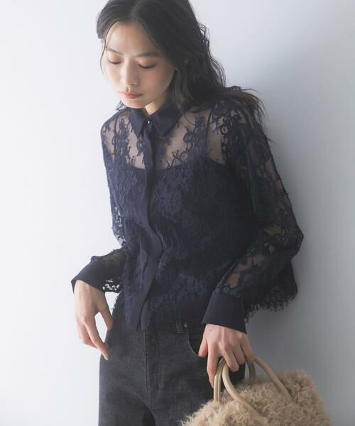 URBAN RESEARCH ROSSO / アーバンリサーチ ロッソ シャツ・ブラウス | レースクレリックシャツ（ネイビー）