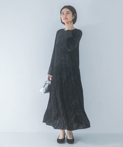 URBAN RESEARCH ROSSO / アーバンリサーチ ロッソ ワンピース | 『WEB限定』フロッキープリントティアードワンピース（ブラック）