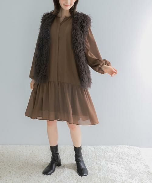 URBAN RESEARCH ROSSO / アーバンリサーチ ロッソ ワンピース | キーネックボリュームミニワンピース（モカ）
