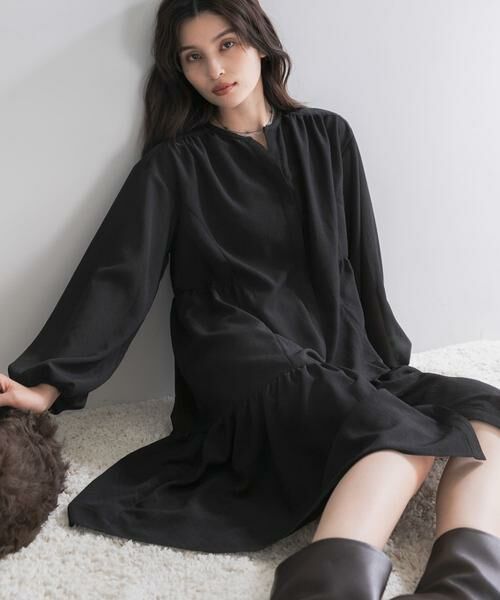 URBAN RESEARCH ROSSO / アーバンリサーチ ロッソ ワンピース | キーネックボリュームミニワンピース（ブラック）