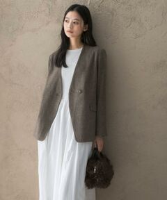 URBAN RESEARCH ROSSO / アーバンリサーチ ロッソ ノーカラージャケット | シルクネップVネックジャケット