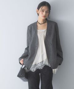 URBAN RESEARCH ROSSO / アーバンリサーチ ロッソ ノーカラージャケット | シルクネップVネックジャケット