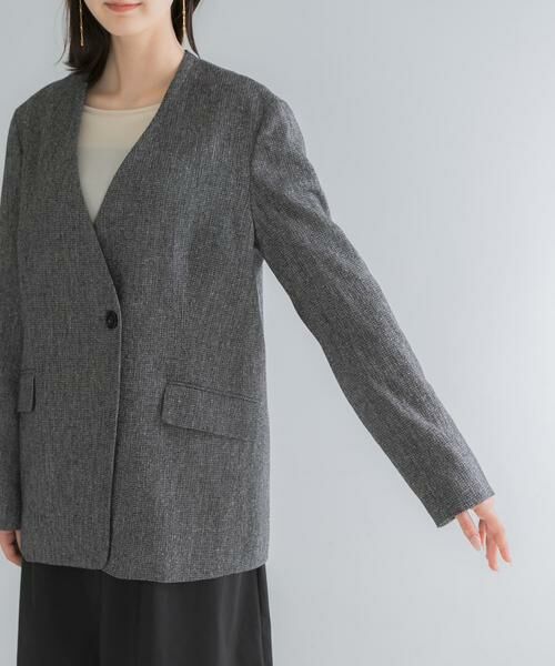 URBAN RESEARCH ROSSO / アーバンリサーチ ロッソ ノーカラージャケット | シルクネップVネックジャケット | 詳細24