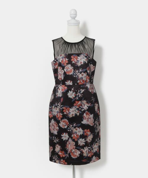 ＊＊URBAN RESEARCH ROSSO / アーバンリサーチ ロッソ ドレス | kaene　チュール×フラワープリントドレス∴（BLACKMIX）
