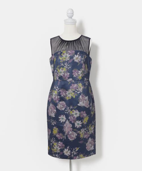 ＊＊URBAN RESEARCH ROSSO / アーバンリサーチ ロッソ ドレス | kaene　チュール×フラワープリントドレス∴（NAVYMIX）