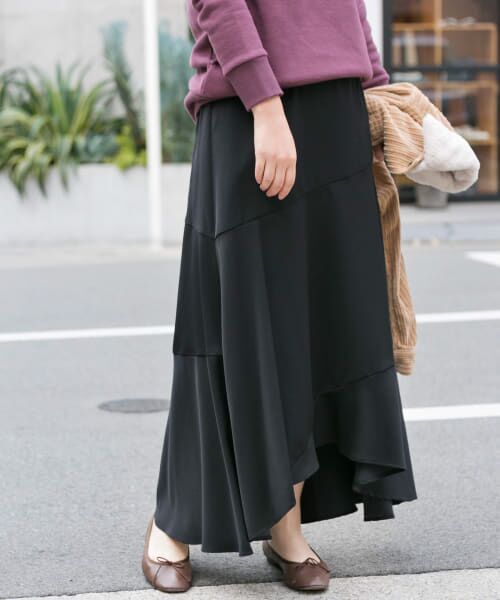 ＊＊URBAN RESEARCH ROSSO / アーバンリサーチ ロッソ スカート | ヘムフレアマキシスカート∴（BLACK）