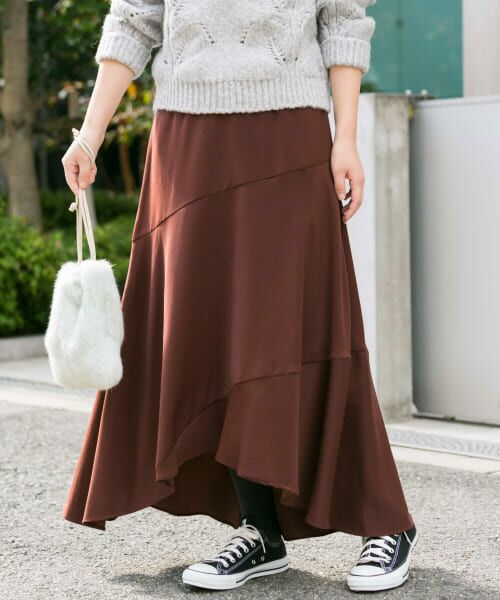 ＊＊URBAN RESEARCH ROSSO / アーバンリサーチ ロッソ スカート | ヘムフレアマキシスカート∴（BROWN）