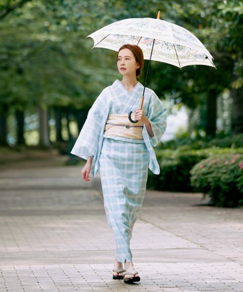 ◆大人浴衣■高級綿麻ゆかた■薄灰格子■新品未使用　呉服店購入　浴衣　涼し麻新品 u08600.jpg