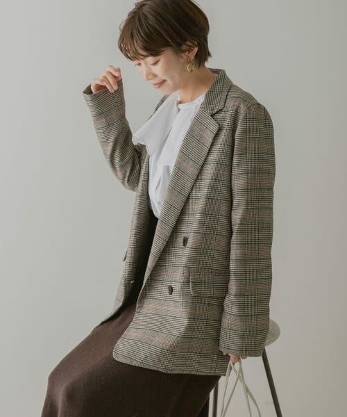 【美品】 アーバンリサーチロッソ チェックダブルテーラードジャケット セール】 F by ROSSO チェックダブルテーラードジャケット