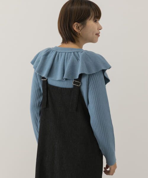＊＊URBAN RESEARCH ROSSO / アーバンリサーチ ロッソ ニット・セーター | F by ROSSO　フリルカラーニットプルオーバー（BLUE）