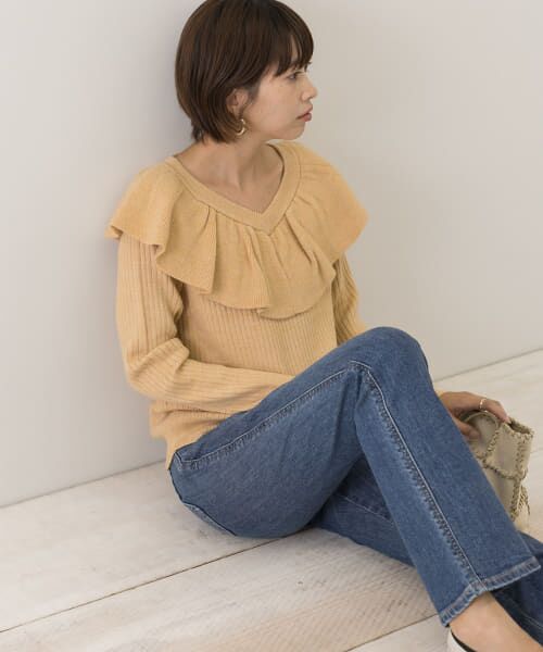 ＊＊URBAN RESEARCH ROSSO / アーバンリサーチ ロッソ ニット・セーター | F by ROSSO　フリルカラーニットプルオーバー（YELLOW）