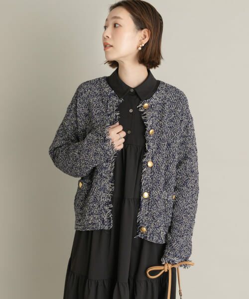 ＊＊URBAN RESEARCH ROSSO / アーバンリサーチ ロッソ カーディガン・ボレロ | F by ROSSO　ツイードニットカーディガン（NAVY）