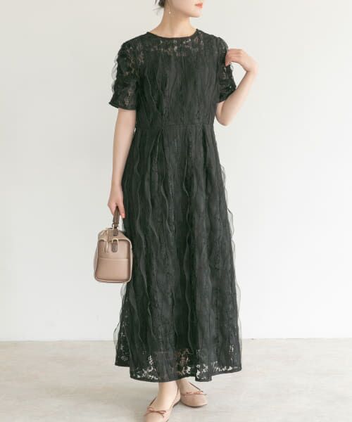 ＊＊URBAN RESEARCH ROSSO / アーバンリサーチ ロッソ ドレス | kaene　リボンチュールエプロンドレス（black）