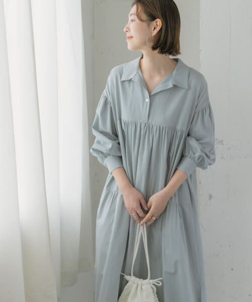 ＊＊URBAN RESEARCH ROSSO / アーバンリサーチ ロッソ ワンピース | F by ROSSO　ティアードギャザーシャツワンピース（BLUE GRAY）