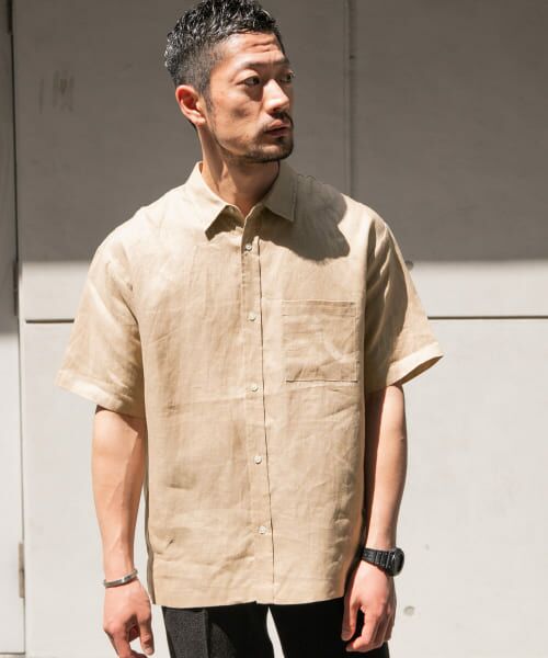 ＊＊URBAN RESEARCH ROSSO / アーバンリサーチ ロッソ シャツ・ブラウス | 『XLサイズあり』リネンレギュラーカラー半袖シャツ（BEIGE）