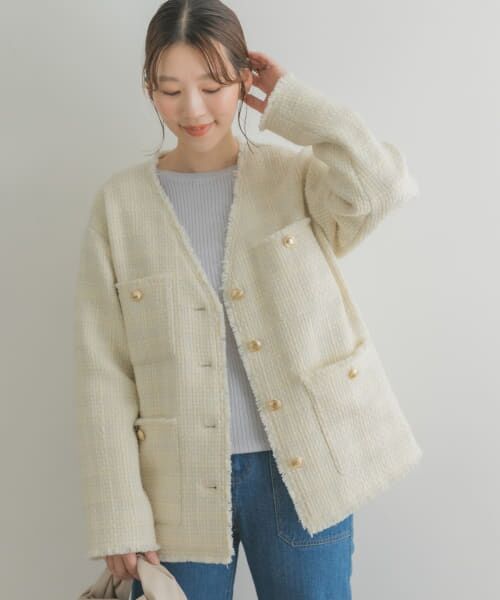 セール】 F by ROSSO ウールツイードノーカラージャケット