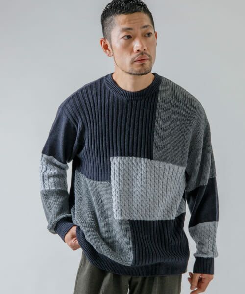 セール】 『XLサイズあり』クレイジー切替ニット （ニット