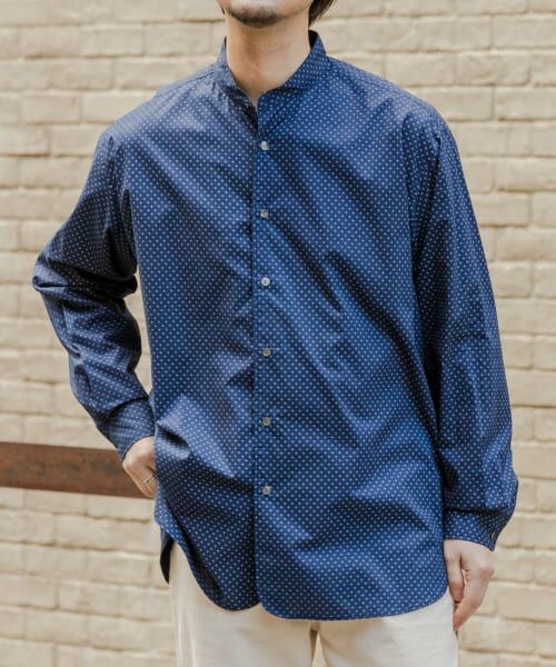 ＊＊URBAN RESEARCH ROSSO / アーバンリサーチ ロッソ シャツ・ブラウス | 小紋柄リラックスバンドカラーシャツ（NAVY）