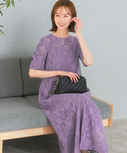 ＊＊URBAN RESEARCH ROSSO / アーバンリサーチ ロッソ ドレス | kaene　配色レースエプロンドレス（purple）