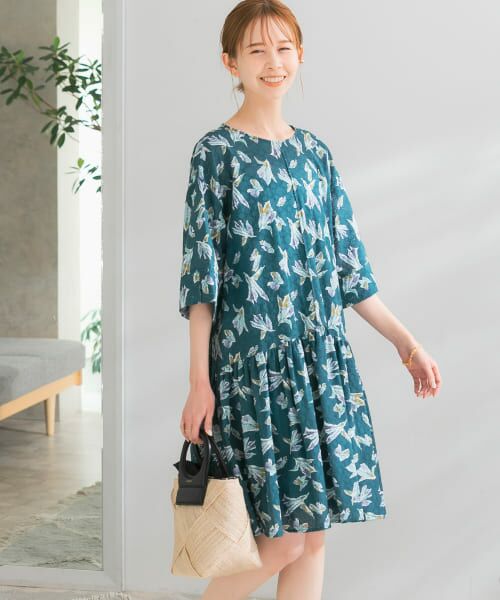 ＊＊URBAN RESEARCH ROSSO / アーバンリサーチ ロッソ ワンピース | フラワーモチーフティアードミニワンピース（GREEN）