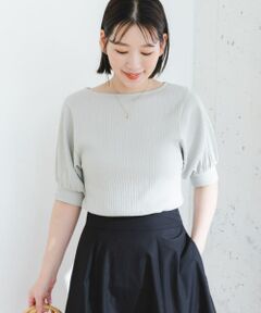 F by ROSSO　コットンプリーツリブ5分袖プルオーバー