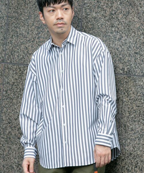 ＊＊URBAN RESEARCH ROSSO / アーバンリサーチ ロッソ シャツ・ブラウス | 『XLサイズあり』リラックスブロードビッグストライプシャツ（BLACK）