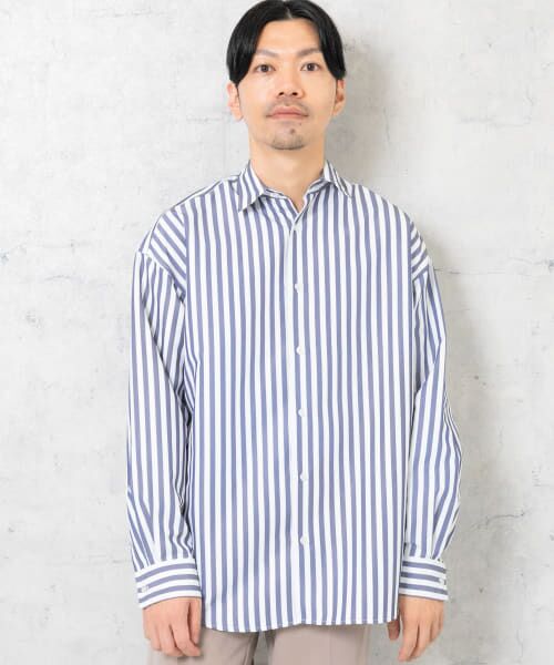 ＊＊URBAN RESEARCH ROSSO / アーバンリサーチ ロッソ シャツ・ブラウス | 『XLサイズあり』リラックスブロードビッグストライプシャツ（BLUE）
