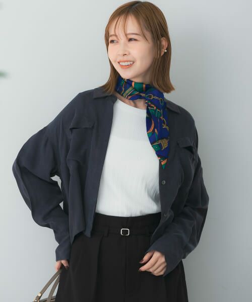 ＊＊URBAN RESEARCH ROSSO / アーバンリサーチ ロッソ シャツ・ブラウス | タックスリーブクロップドキュプラシャツ（NAVY）