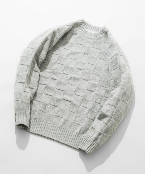 ＊＊URBAN RESEARCH ROSSO / アーバンリサーチ ロッソ ニット・セーター | 『XLサイズあり』ブロックチェッククルーネックニット（LIGHT GRAY）