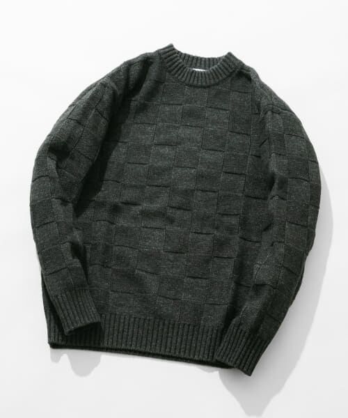 ＊＊URBAN RESEARCH ROSSO / アーバンリサーチ ロッソ ニット・セーター | 『XLサイズあり』ブロックチェッククルーネックニット（CHARCOAL）