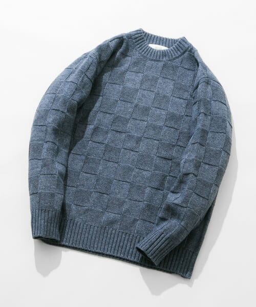 ＊＊URBAN RESEARCH ROSSO / アーバンリサーチ ロッソ ニット・セーター | 『XLサイズあり』ブロックチェッククルーネックニット（INDIGO）