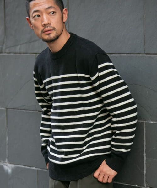＊＊URBAN RESEARCH ROSSO / アーバンリサーチ ロッソ ニット・セーター | 『XLサイズあり』ボーダークルーネックニット（BLKxWHT）