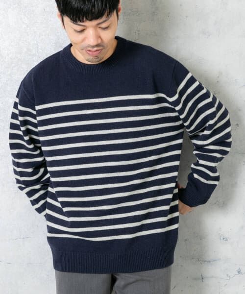 セール】 『XLサイズあり』ボーダークルーネックニット （ニット