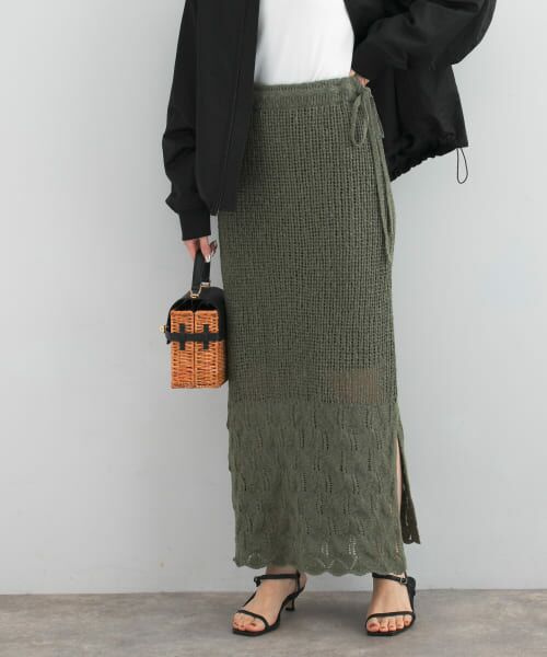 ＊＊URBAN RESEARCH ROSSO / アーバンリサーチ ロッソ スカート | サイドスリットニットレーススカート（KHAKI）