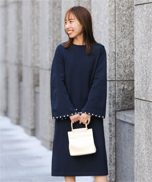 ＊＊URBAN RESEARCH ROSSO / アーバンリサーチ ロッソ ワンピース | F by ROSSO　パールスリーブニットワンピース（NAVY）