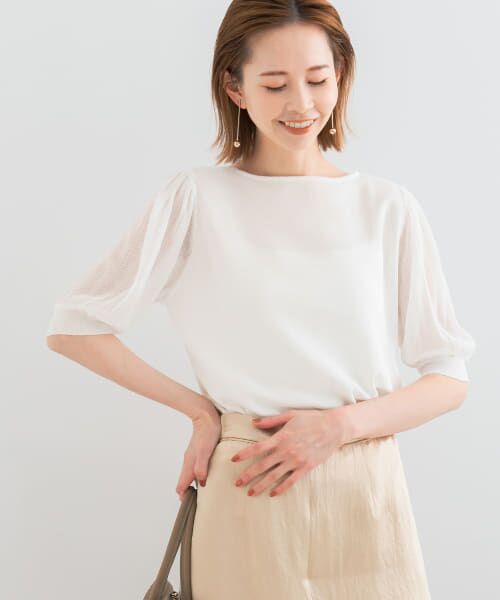 ＊＊URBAN RESEARCH ROSSO / アーバンリサーチ ロッソ ニット・セーター | ドッキングシアープリーツスリーブプルオーバー（OFF WHITE）