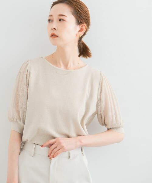 ＊＊URBAN RESEARCH ROSSO / アーバンリサーチ ロッソ ニット・セーター | ドッキングシアープリーツスリーブプルオーバー（L/BEIGE）