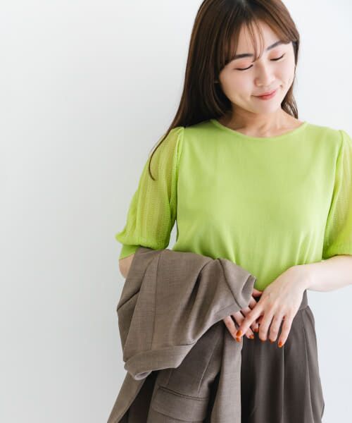 ＊＊URBAN RESEARCH ROSSO / アーバンリサーチ ロッソ ニット・セーター | ドッキングシアープリーツスリーブプルオーバー（MUSCAT）