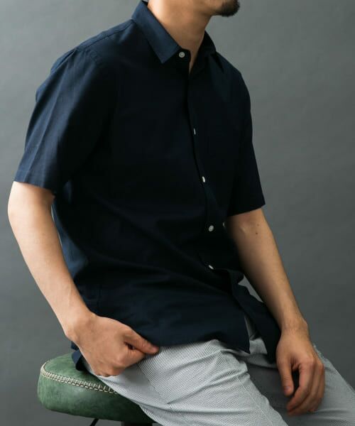 ＊＊URBAN RESEARCH ROSSO / アーバンリサーチ ロッソ シャツ・ブラウス | 『XLサイズあり』リネンレギュラーカラー半袖シャツ（NAVY）