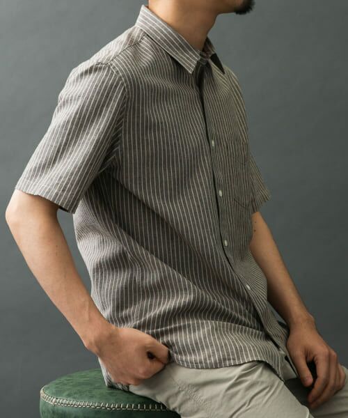 ＊＊URBAN RESEARCH ROSSO / アーバンリサーチ ロッソ シャツ・ブラウス | 『XLサイズあり』リネンレギュラーカラー半袖シャツ（GRY STRIPE）
