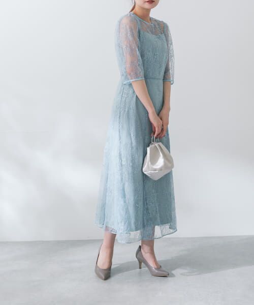 ＊＊URBAN RESEARCH ROSSO / アーバンリサーチ ロッソ ドレス | スパンコールフラワーレースドレス（sax）