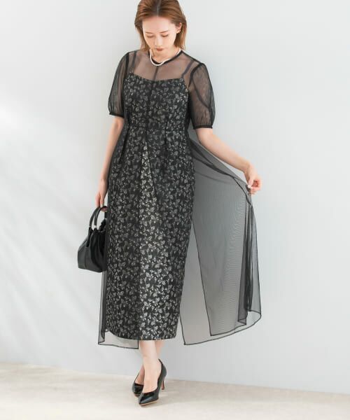 ＊＊URBAN RESEARCH ROSSO / アーバンリサーチ ロッソ ドレス | kaene　プリントジャガード×チュールドレス（BK）