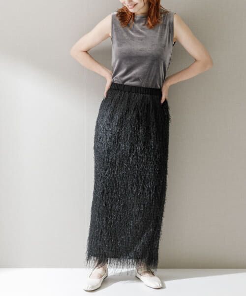 ＊＊URBAN RESEARCH ROSSO / アーバンリサーチ ロッソ スカート | ELENDEEK　FRINGE STRAIGHT SKIRT（BLK）